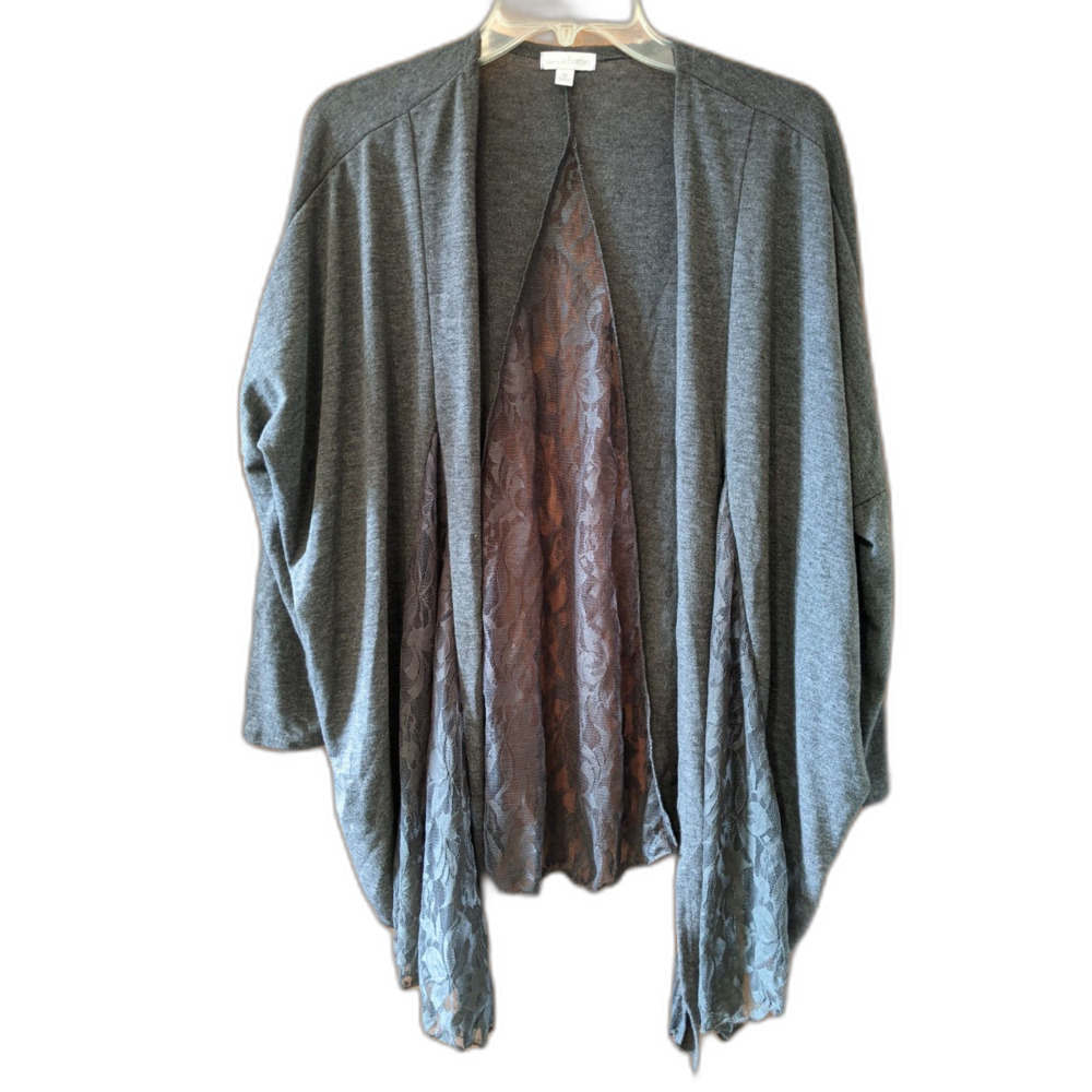 Whimsigoth Lace Cardigan Gray Knit No Closure Soft Balletcore Dark Academia Sz S
